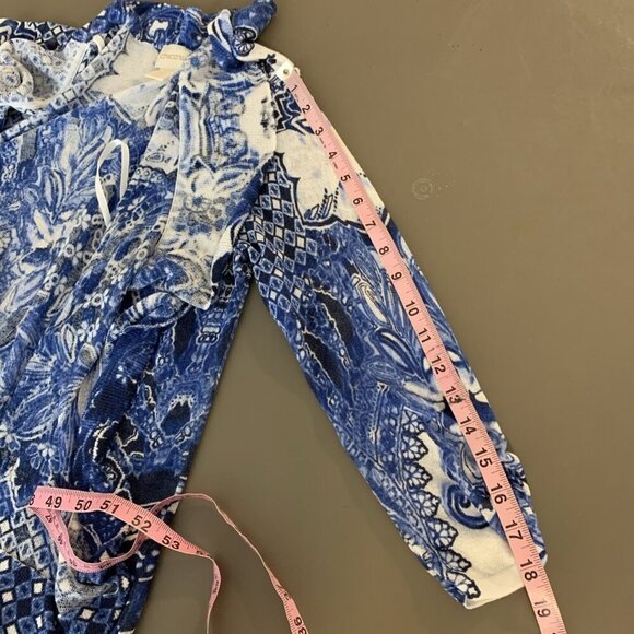 Chicos Womens Cardigan Sweater 1 M Paisley Blue White Waterfall Lightweight Boho - Picture 13 of 14